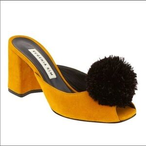 Eugenia Kim Tilly Suede Mules Pom Pom 3” Block Heel Size 37 (U.S. 6.5) $525